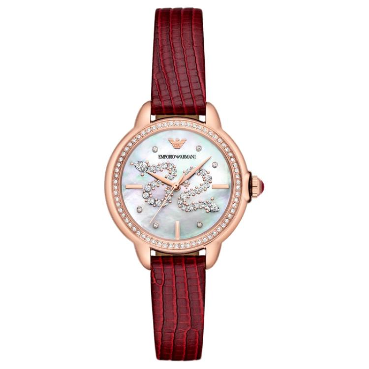 

EMPORIO ARMANI Часы Three Hand Red Leather Watch, Mother-of-Pearl Color Watch Dial