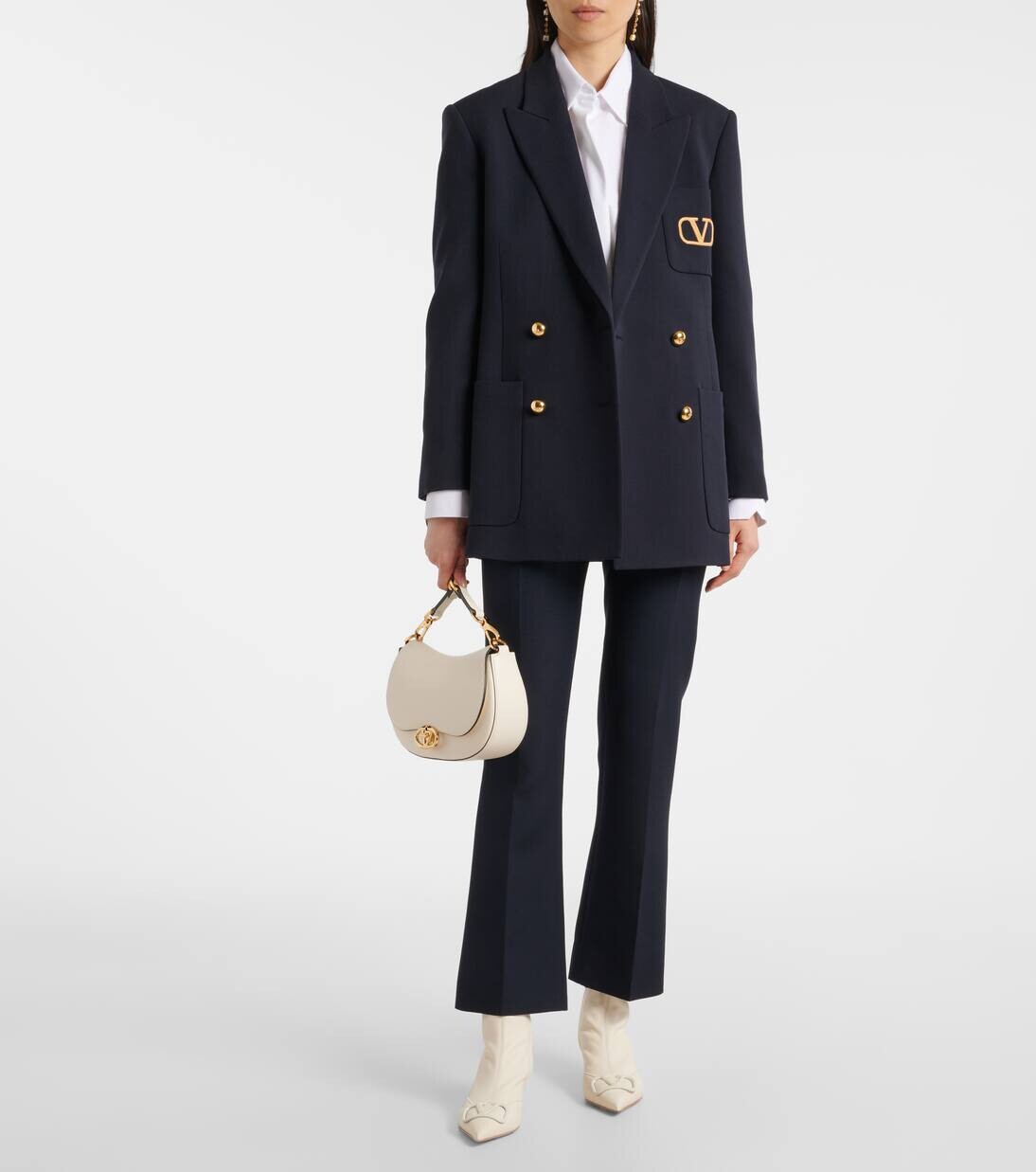 Ботильоны кожаные VLogo Signature 40 Valentino Garavani, слоновая кость — фото 2