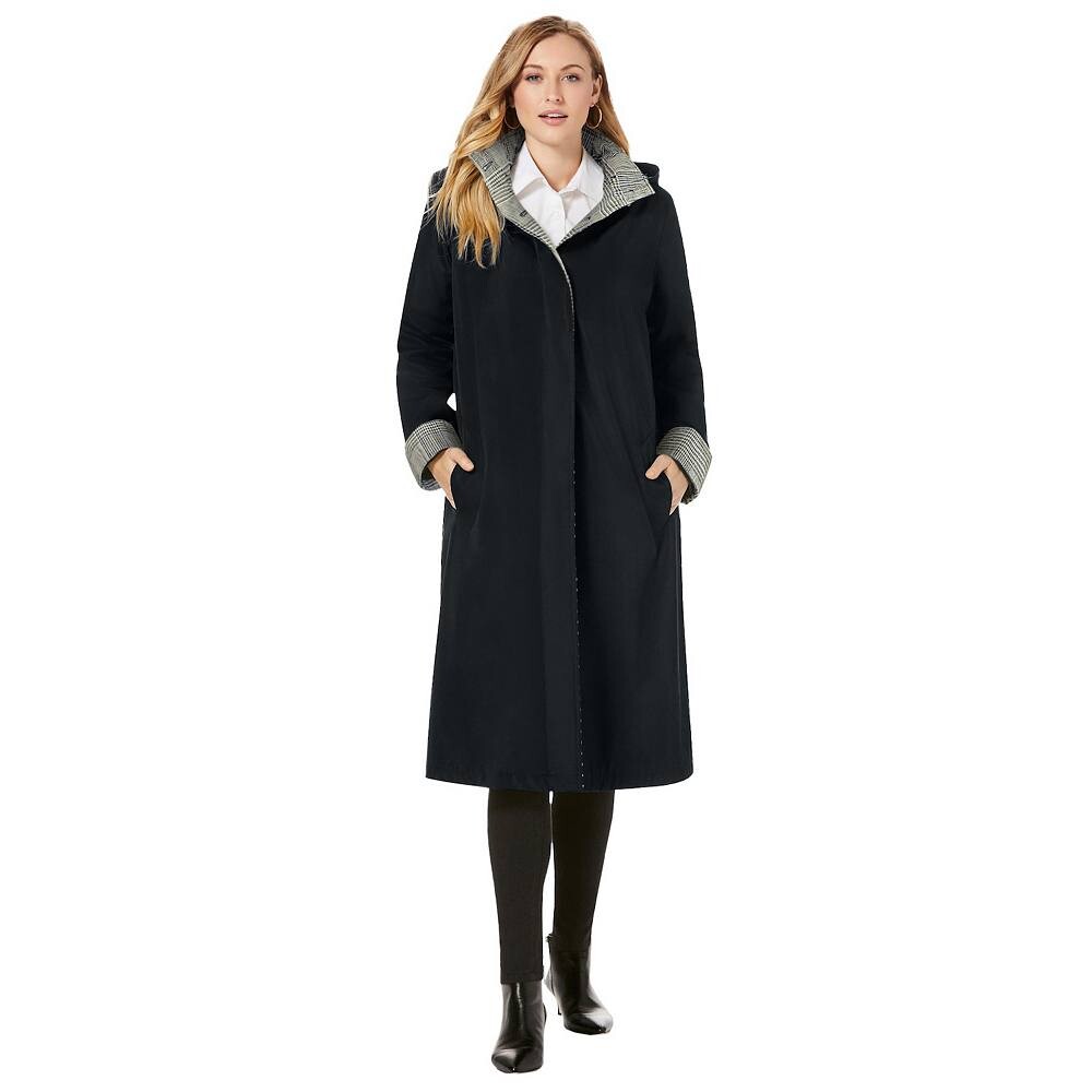 

Jessica London Женский плащ больших размеров с контрастным капюшоном, цвет Black Ivory Glen Plaid