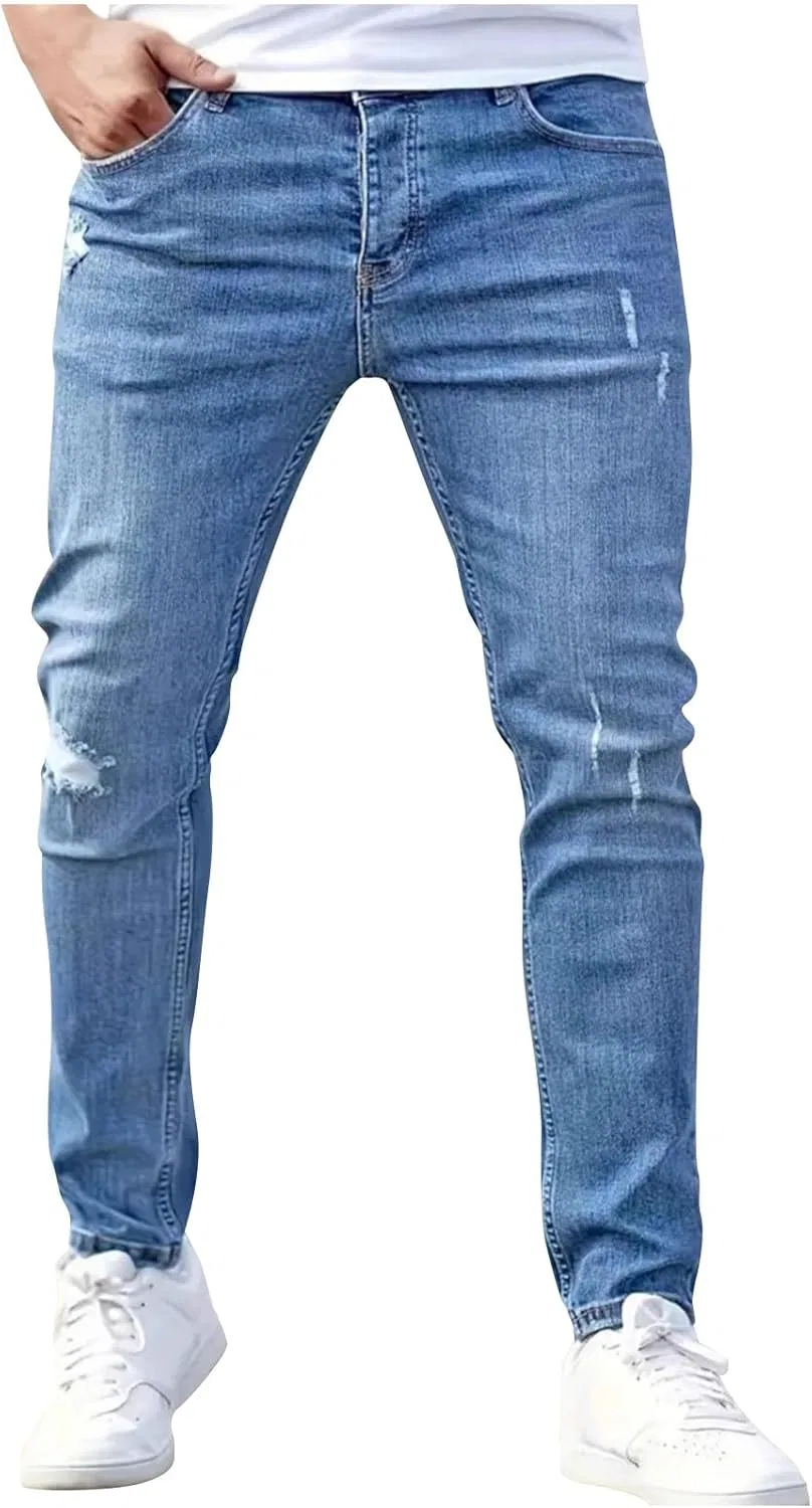 Джинсы рваные скинни, синий