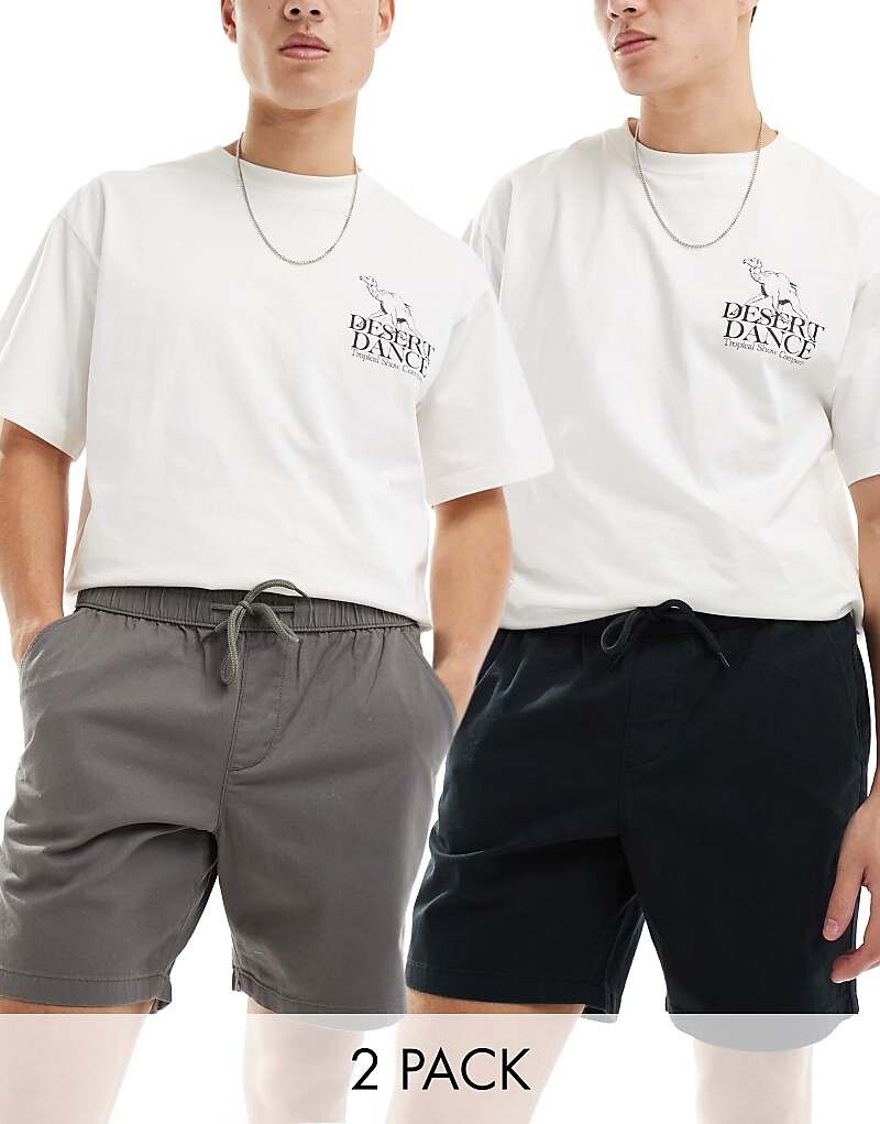 

ASOS DESIGN – Комплект из 2 пар зауженных шорт-чинос черно-серого цвета – В комплекте дешевле!