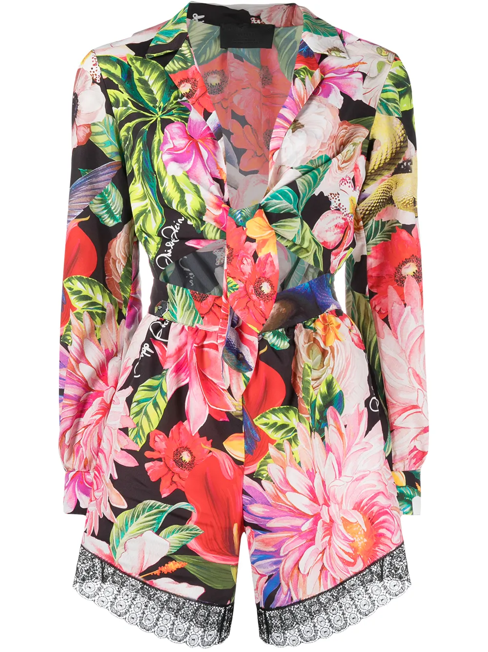 

Комбинезон с цветочным принтом и кружевом Philipp Plein, зеленый