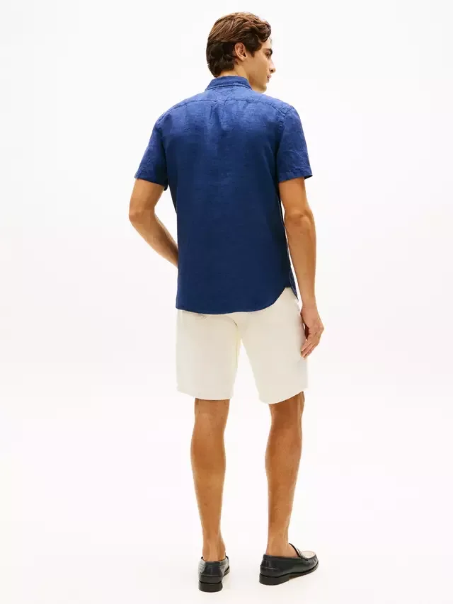 Льняная рубашка прямого кроя с логотипом Tommy Hilfiger, Dark Blue — фото 3