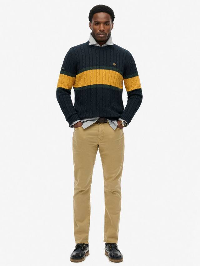 Вязаный джемпер из хлопка с полосками и косой Superdry, Eclipse Navy/Gold — фото 3