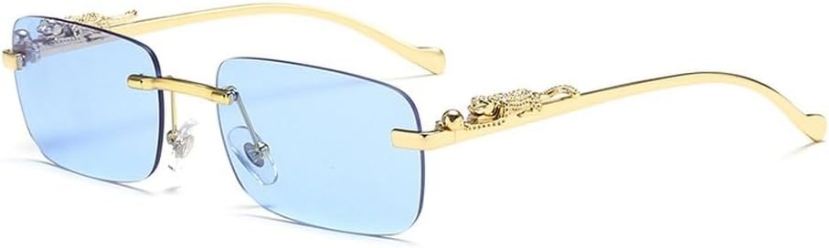 

Солнцезащитные очки без оправы, прямоугольные, винтажные, с металлическим каркасом и изображением головы леопарда. Модные солнцезащитные очки без оправы с тонировкой для женщин и мужчин GHVWYX, W