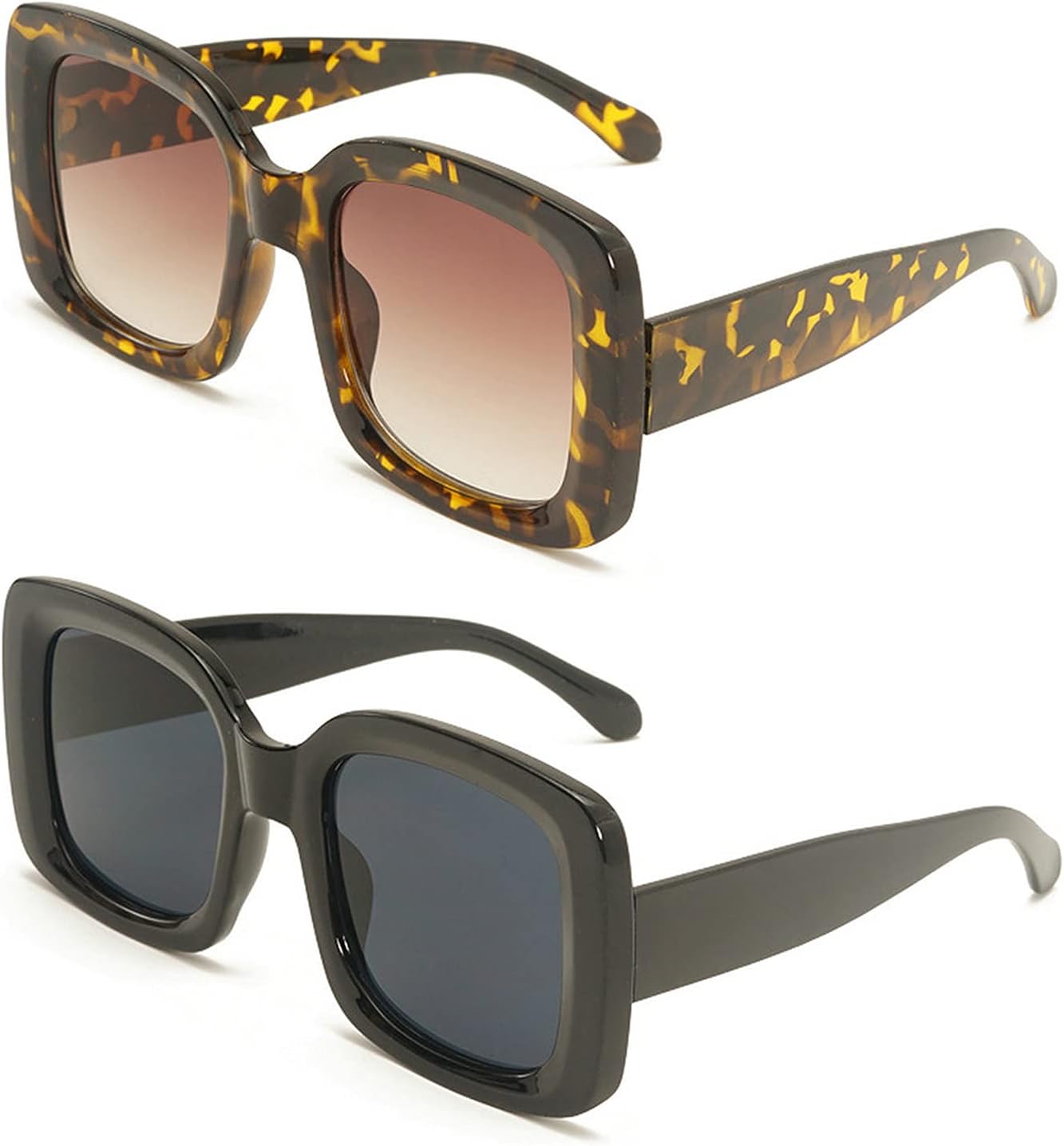 

COTIA Модные квадратные солнцезащитные очки с градиентным переходом для женщин, винтажные, в крупной оправе, мужские солнцезащитные очки с защитой от УФ-излучения UV400, Black&leopard