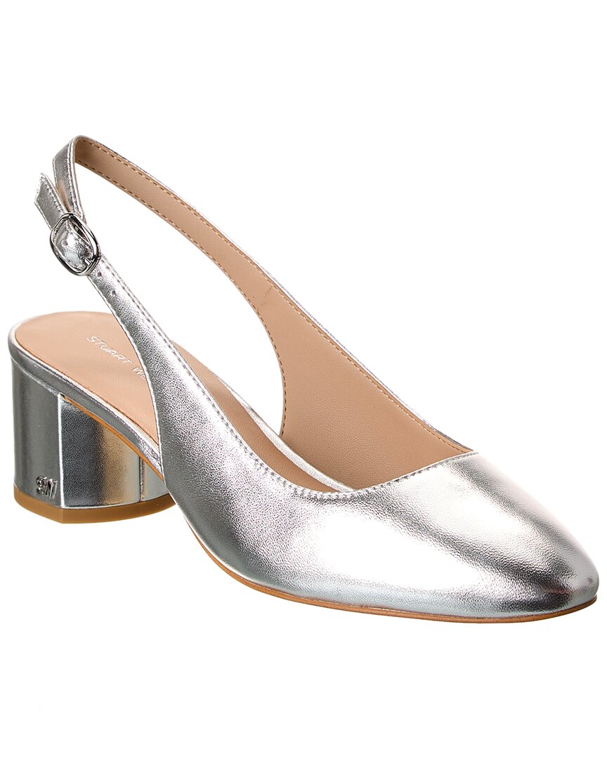 Stuart Weitzman Bridgt 50 Кожаные туфли-лодочки Slingback, серебряный