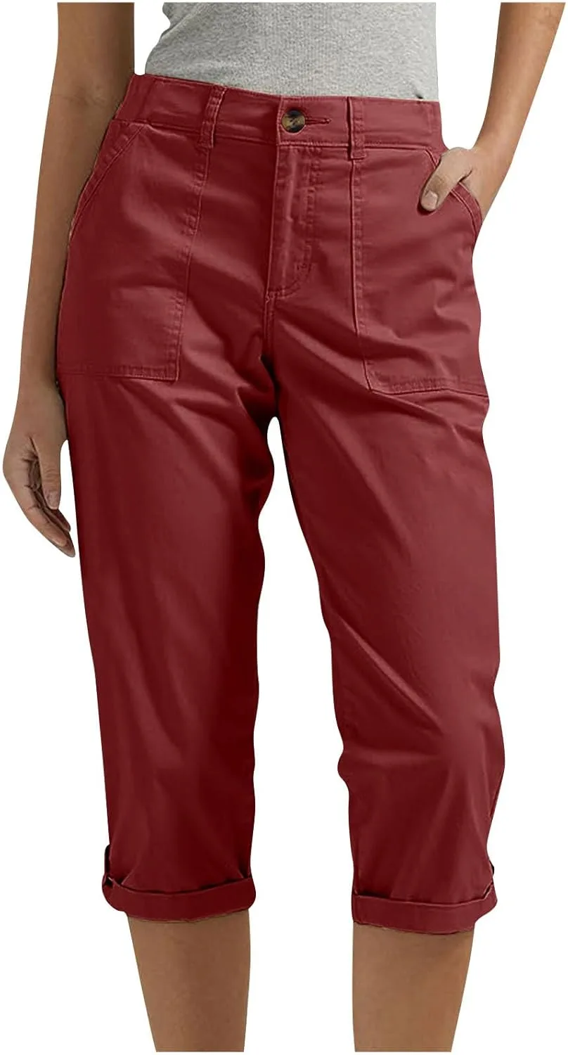 Женские карго-капри Casual брюки-джоггеры Stretchy Dressy летние укороченные рабочие походные штаны с карманом Pull On Generic, Wine
