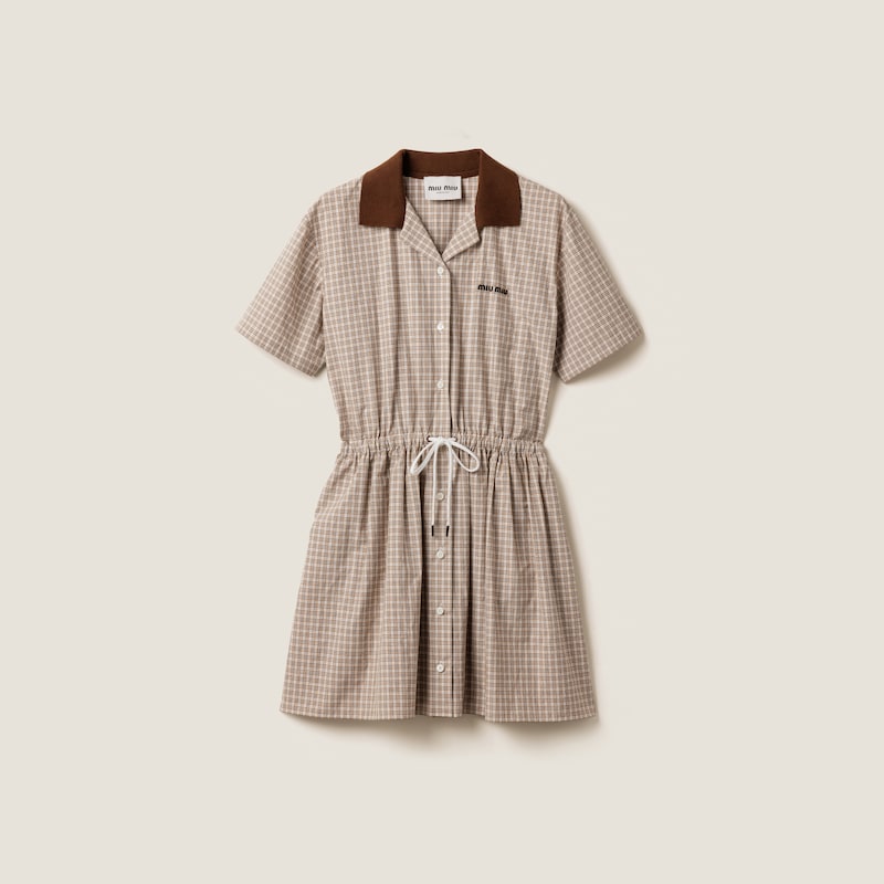 

Короткое клетчатое платье Miu Miu, бежевый