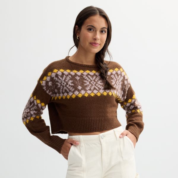

Укороченный свитер в стиле фэр-айл от Juniors So, цвет brown fairisle
