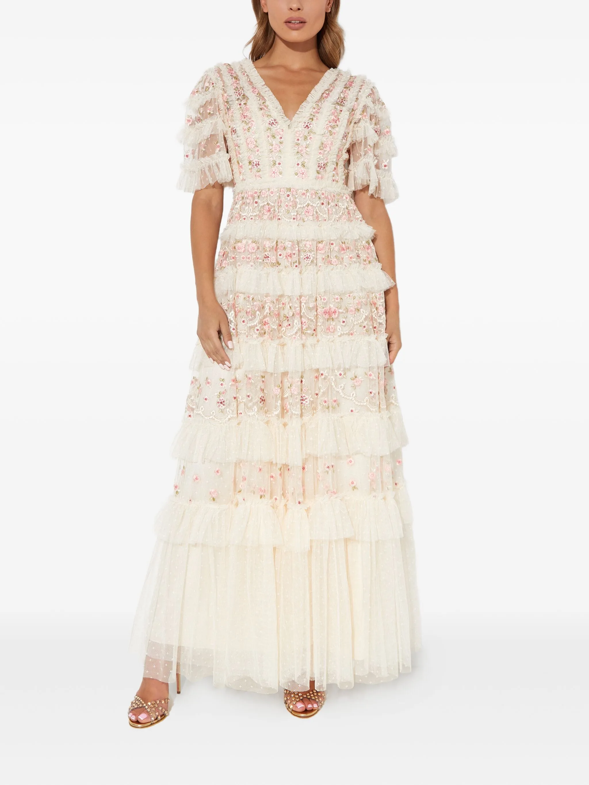 

Платье Calathea с цветочной вышивкой Needle & Thread, бежевый