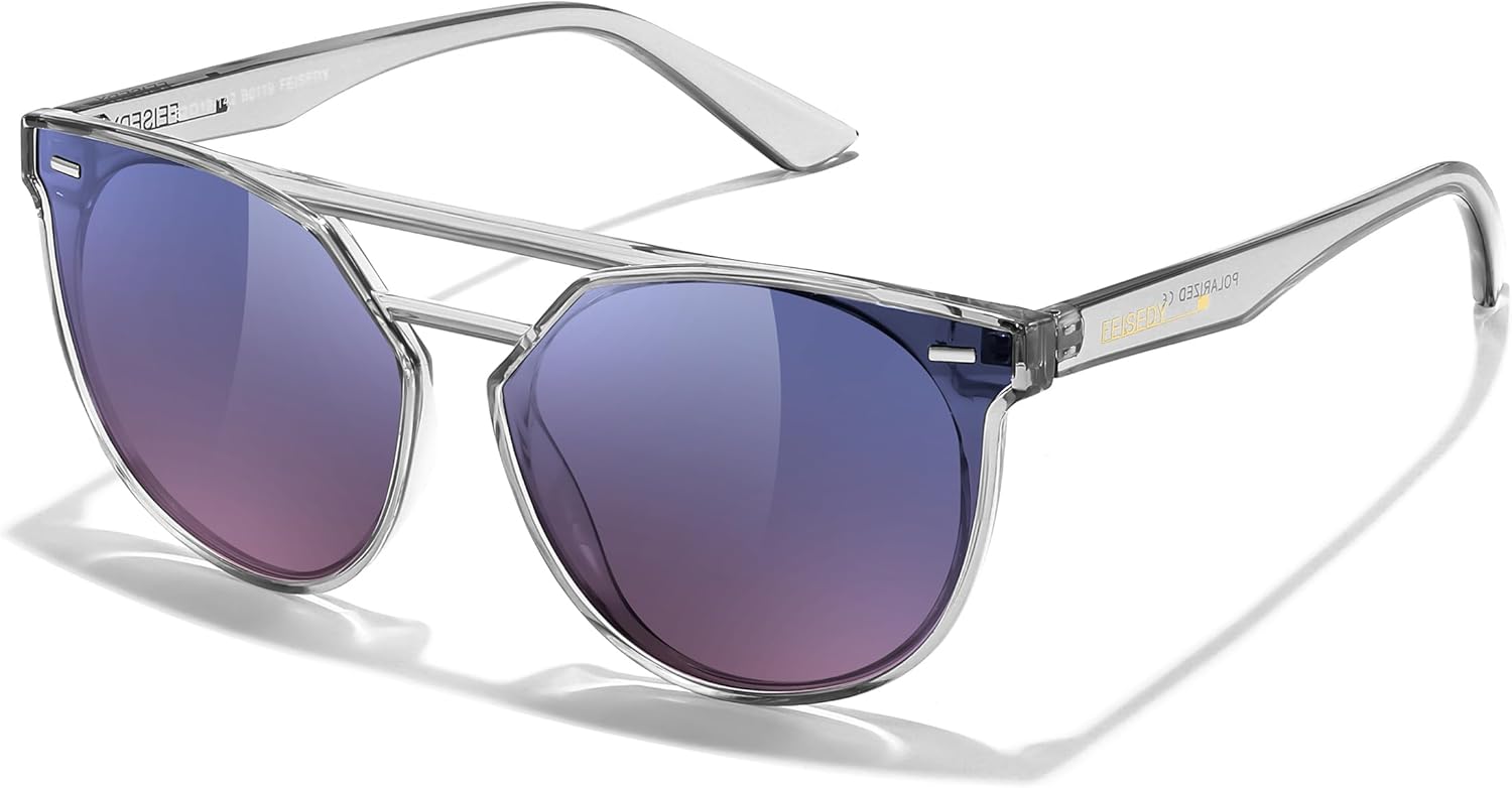 

Женские солнцезащитные очки-авиаторы FEISEDY «кошачий глаз» — поляризованные, с защитой от УФ-излучения UV400, для вождения и путешествий, винтажный стиль, увеличенный размер, артикул B0119, 05 Transparent Grey - Blue Pink