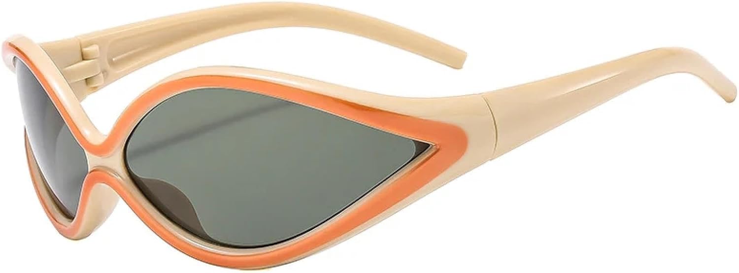 

Модные панк-очки «кошачий глаз» в стиле хип-хоп для женщин и мужчин, роскошные спортивные солнцезащитные очки для активного отдыха с защитой от УФ-излучения UV400 TKKTLLT, Beige Green