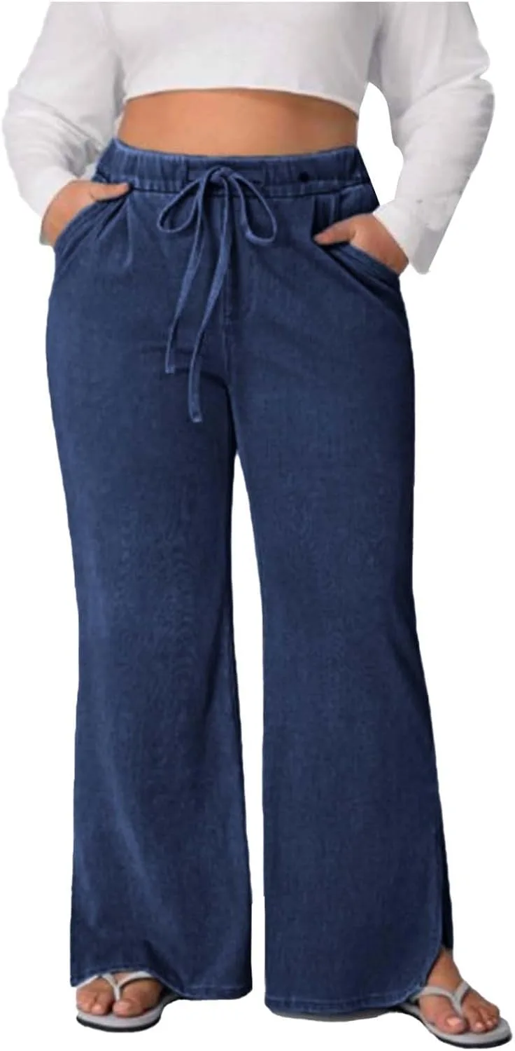 

Женские джинсы Wide Leg Plus Size High Waisted с кулиской