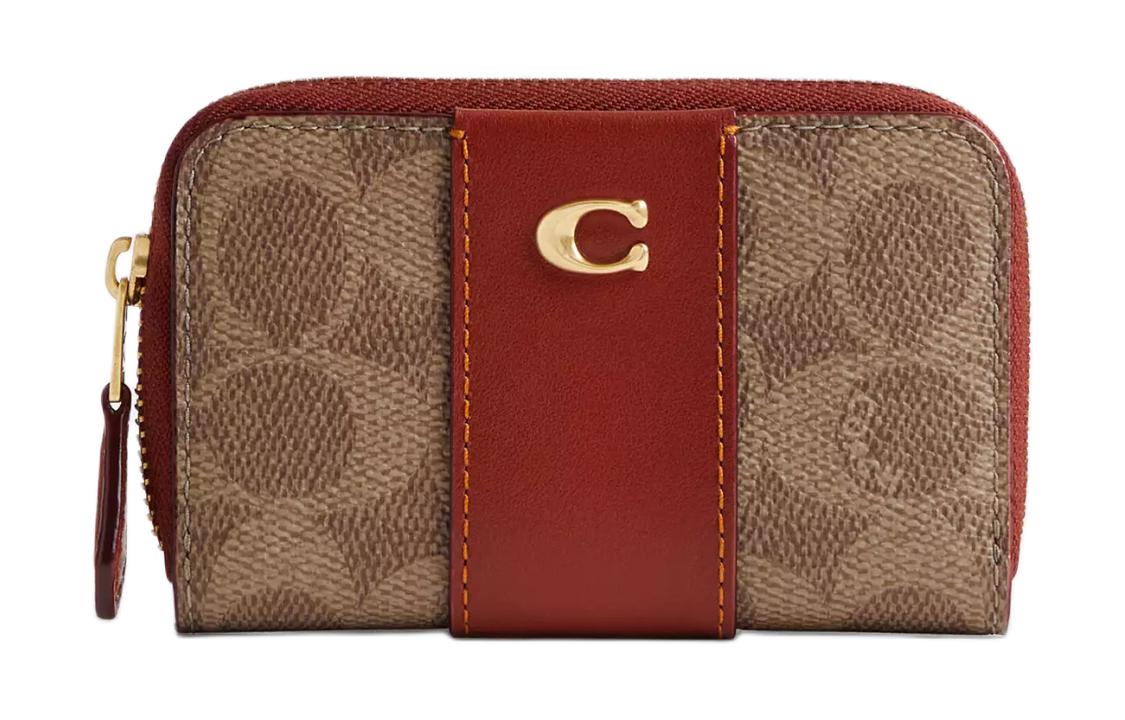 

COACH Мини-картхолдер для женщин Zip Around Calfskin в цветах Brass, Tan и Rusty Red