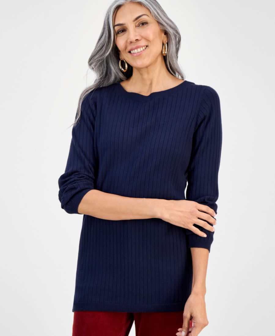 

Женская туника-свитер в рубчик с вырезом-лодочкой, размеры PXS-4X Style & Co, Industrial Blue