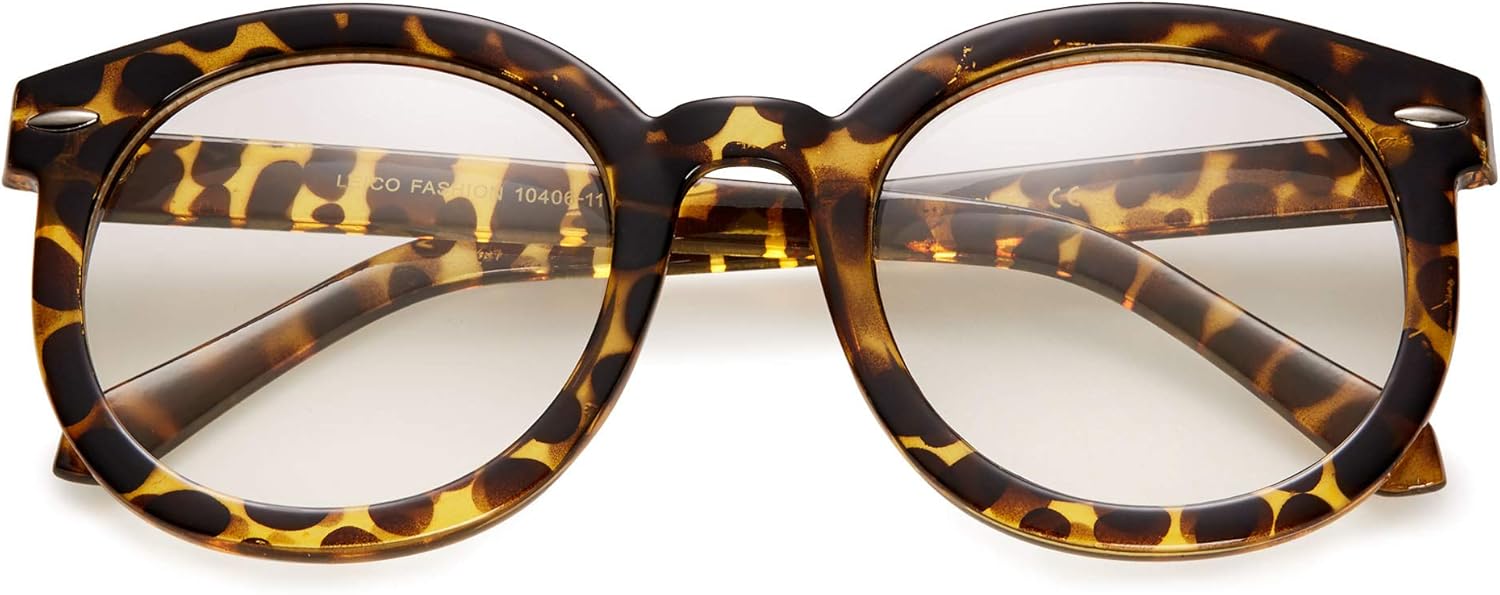

Круглые солнцезащитные очки в стиле ретро для женщин с защитой от УФ-излучения UV400, модные дизайнерские очки с большими круглыми линзами LEICO FASHION, Tortoise Shell | Clear Lenses