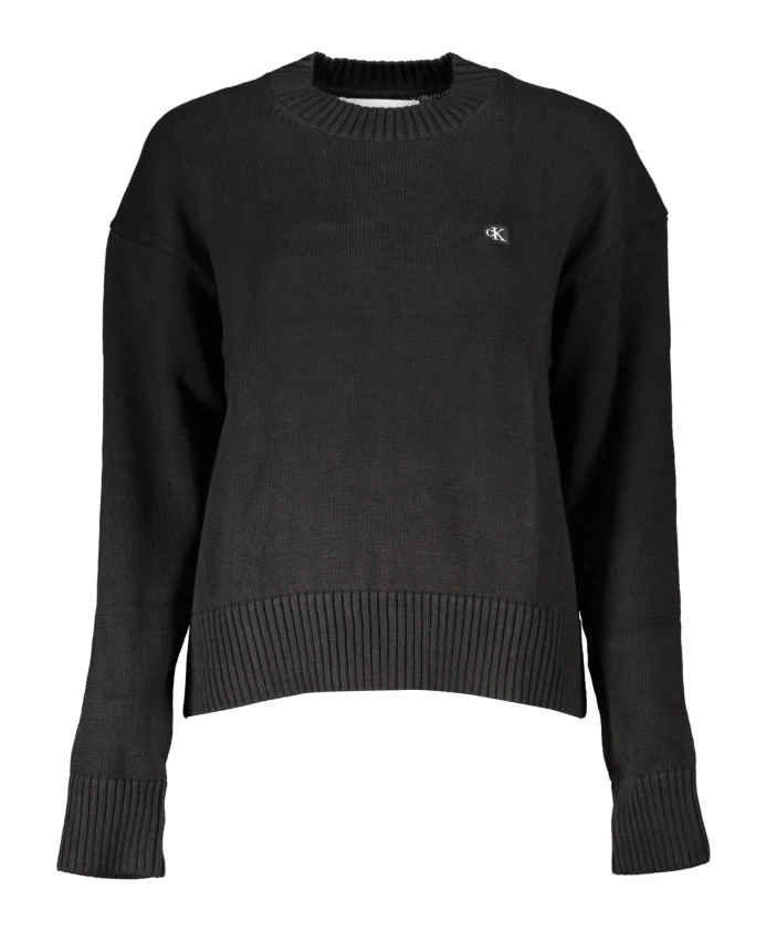 

Черная хлопковая блузка с длинными рукавами Calvin Klein, черный