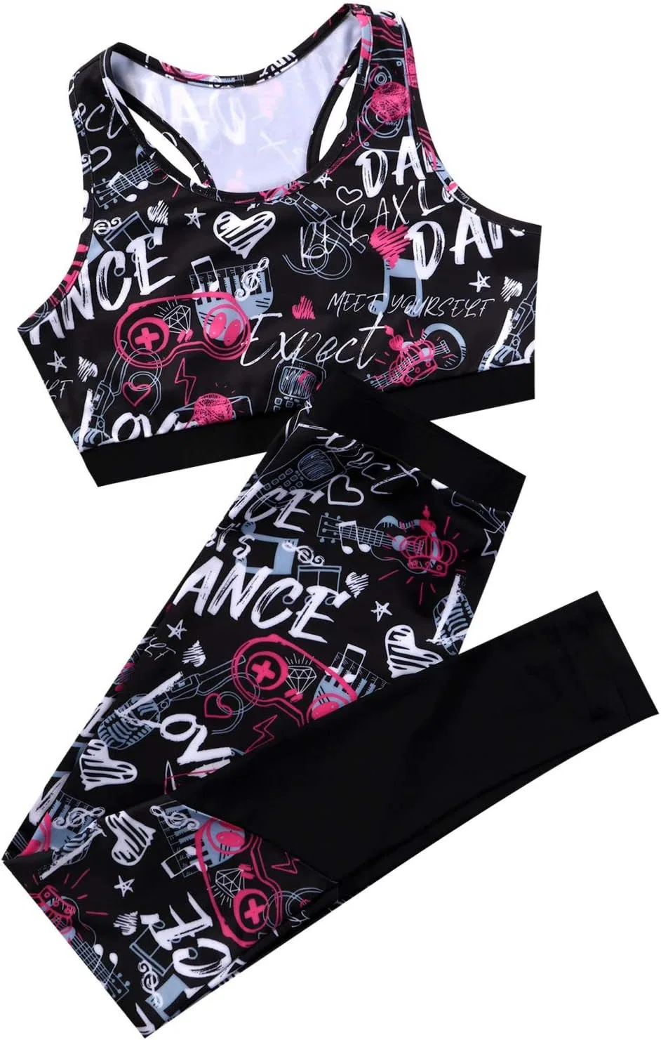 Детский спортивный костюм с принтом Hansber, топ и леггинсы, Black&rosy — фото 4