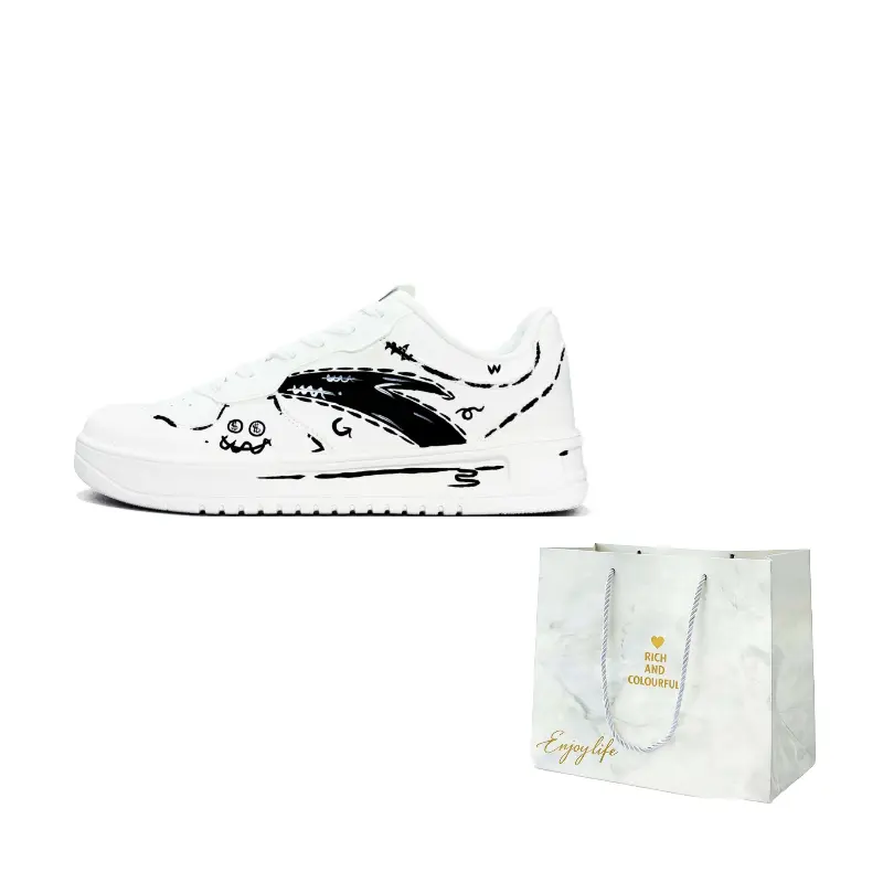 

ANTA Легкие и износостойкие низкие кроссовки для скейтбординга Easy Wealth из искусственной кожи, унисекс, черно-белые