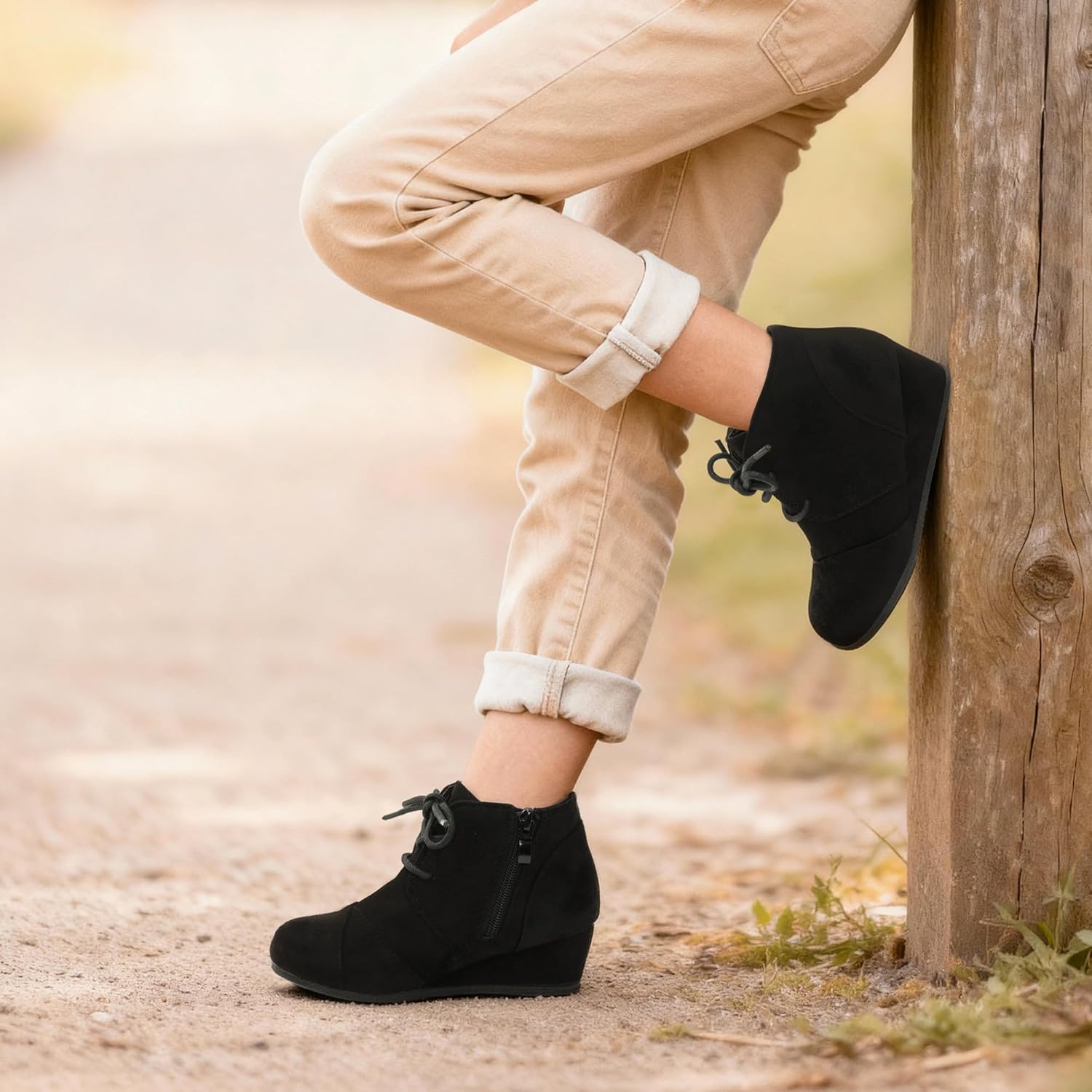 DREAM PAIRS ботильоны на низком клиновидном каблуке с боковой молнией для малышей/детей младшего и старшего возраста, Black — фото 2