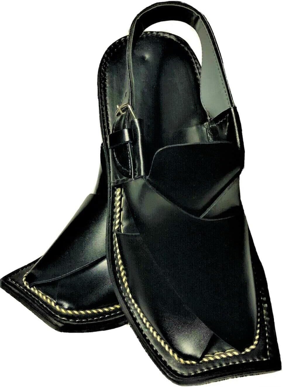 

Мужские пещавари кожаные сандалии/шлепанцы ручной работы с обрамлением, черного/коричневого/двухцветного оттенка Generic