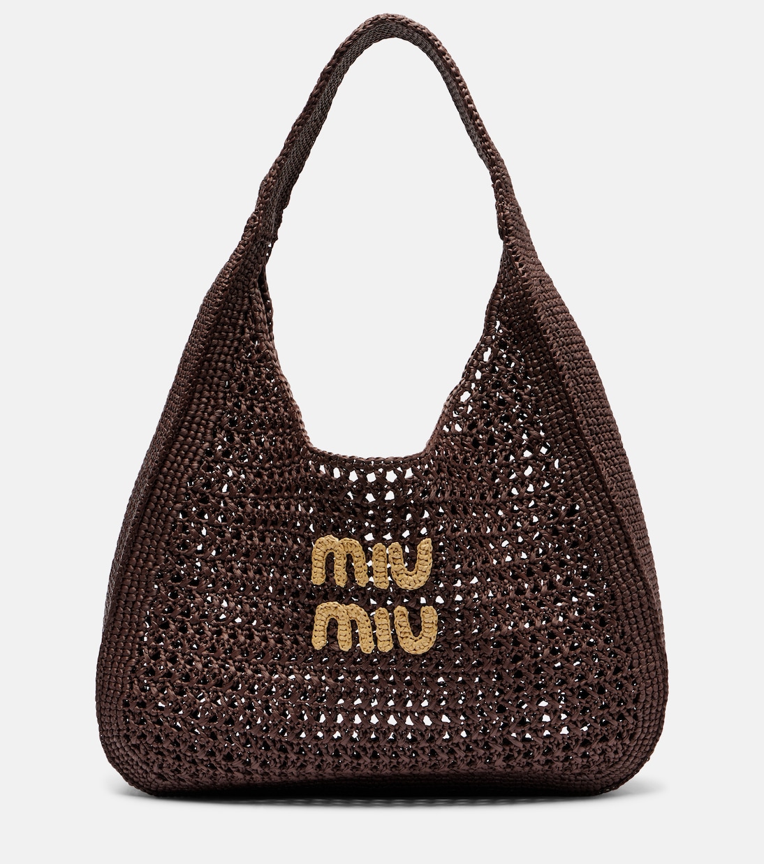 

Сумка-шоппер с крупным логотипом и эффектом рафии Miu Miu, Cacao+Naturale