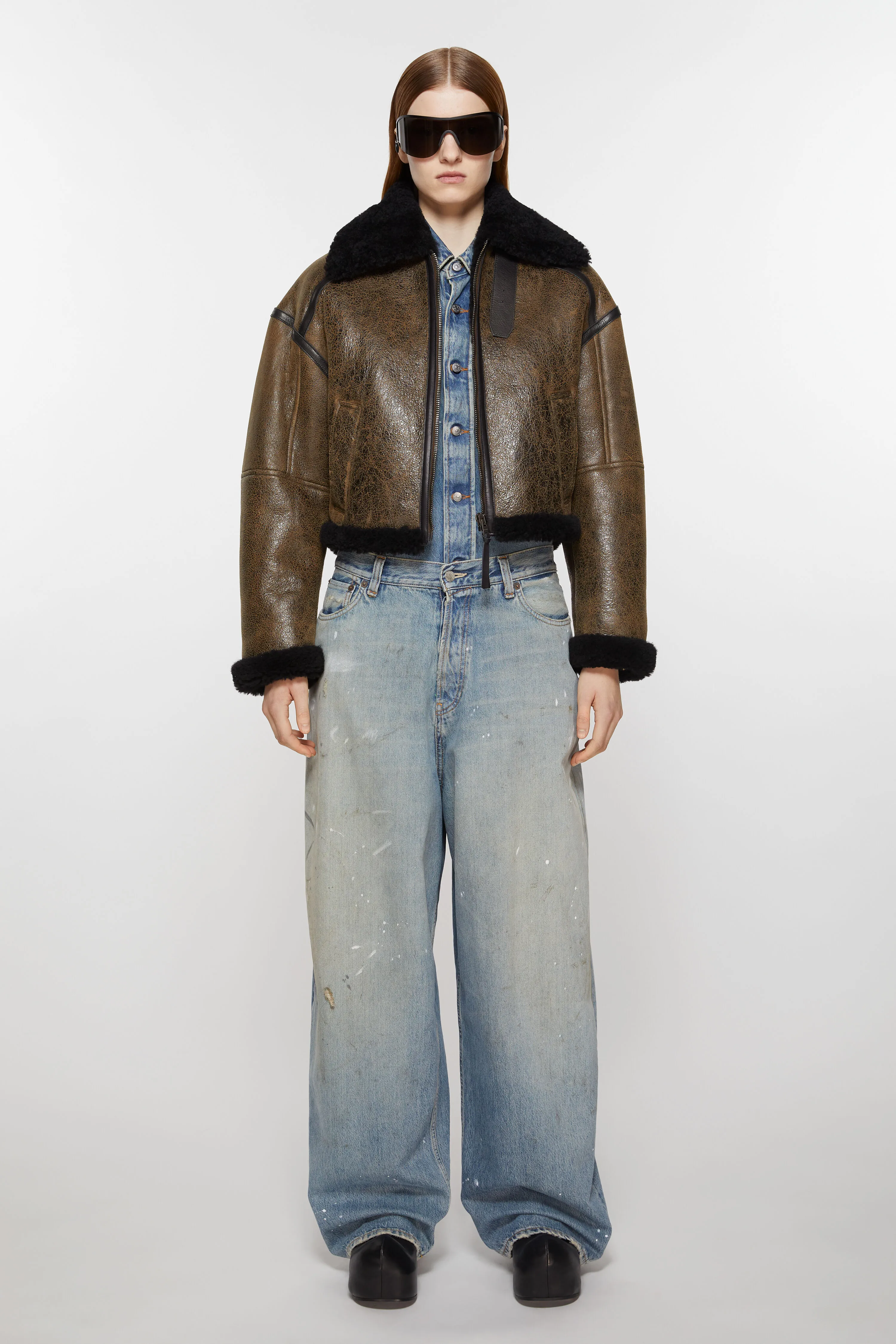 

Куртка из овчины Acne Studios, темно-коричнево-черный