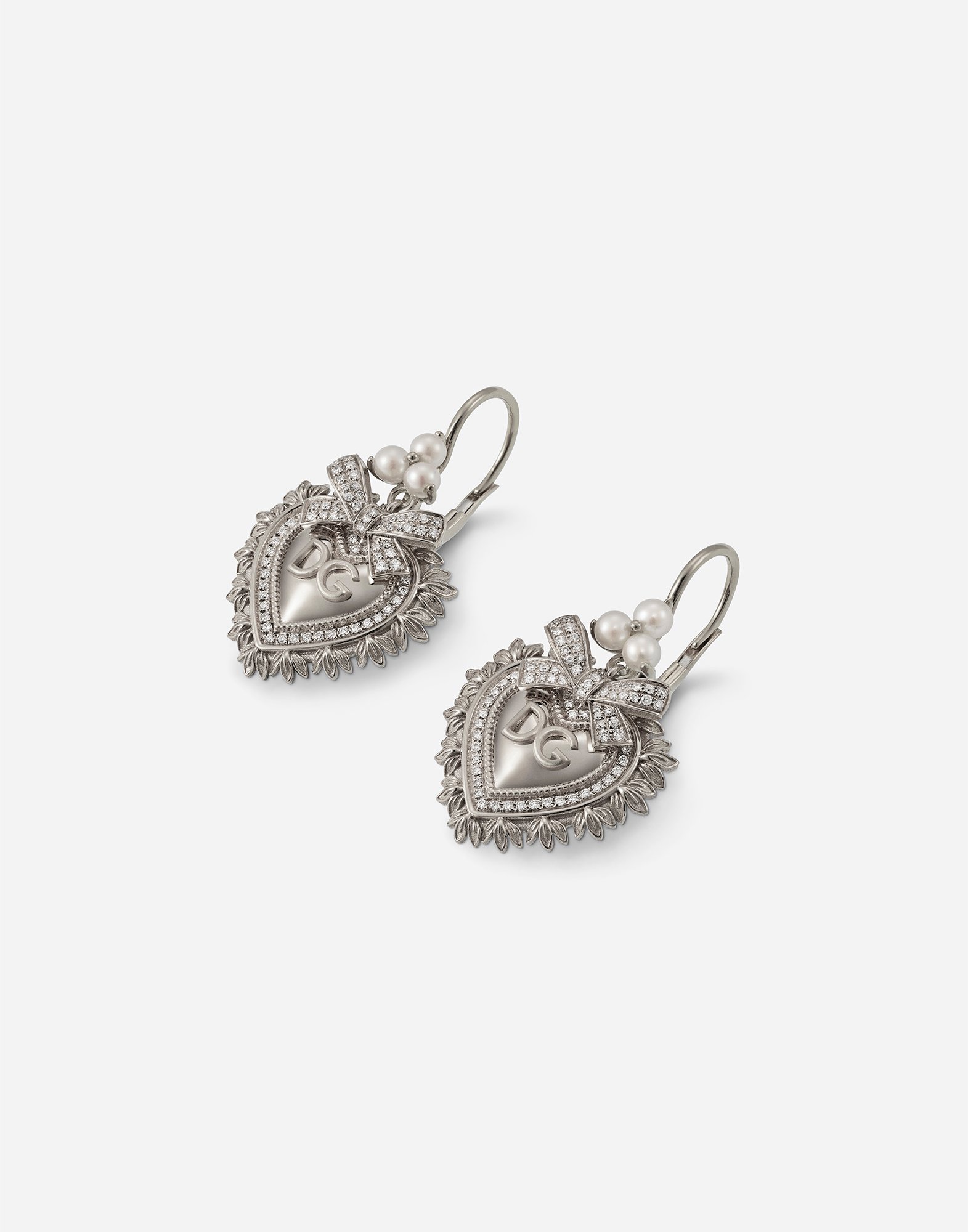 Серьги devotion18-каратное белое золото, бриллианты и жемчуг Dolce & Gabbana, белое золото — фото 2