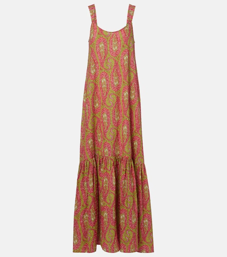 Длинное платье из хлопка с принтом Etro, зеленый