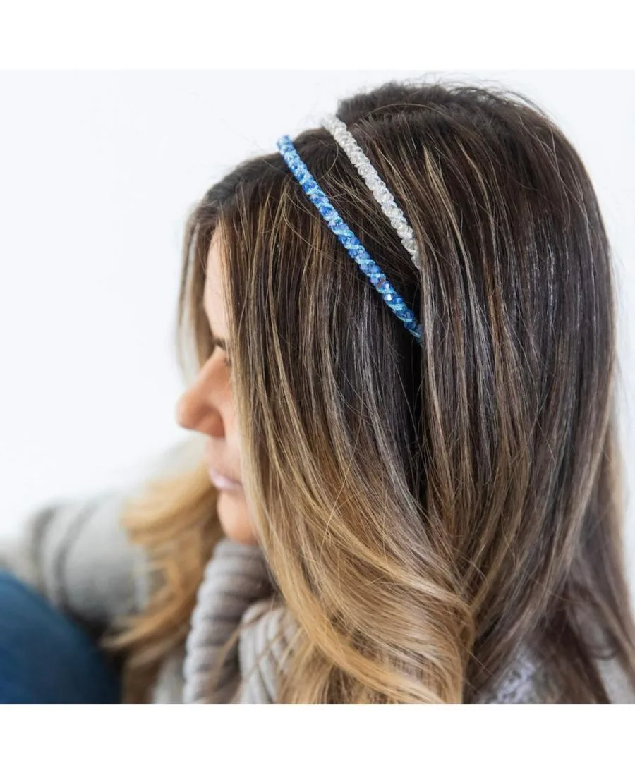 Headbands of Hope Набор тонких повязок на голову с бусинами - синий + серебристый — фото 4