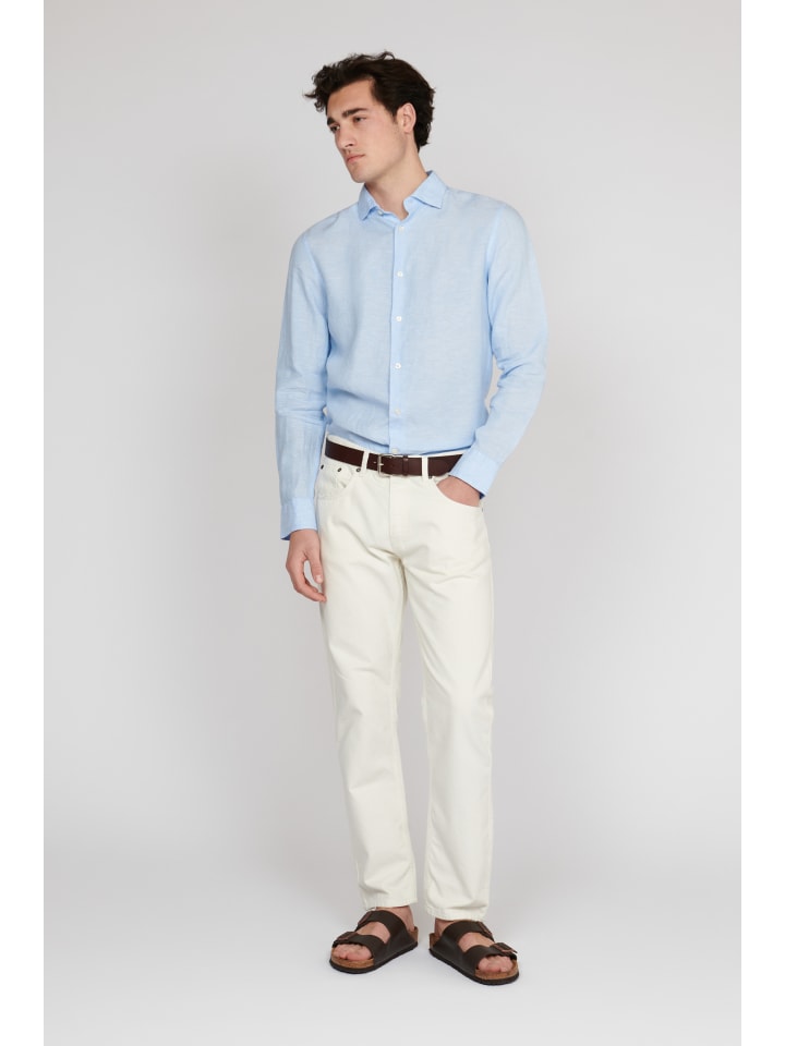 

Рубашка MAmarc с длинными рукавами, прямого кроя, из ткани шамбре синего цвета. Matinique