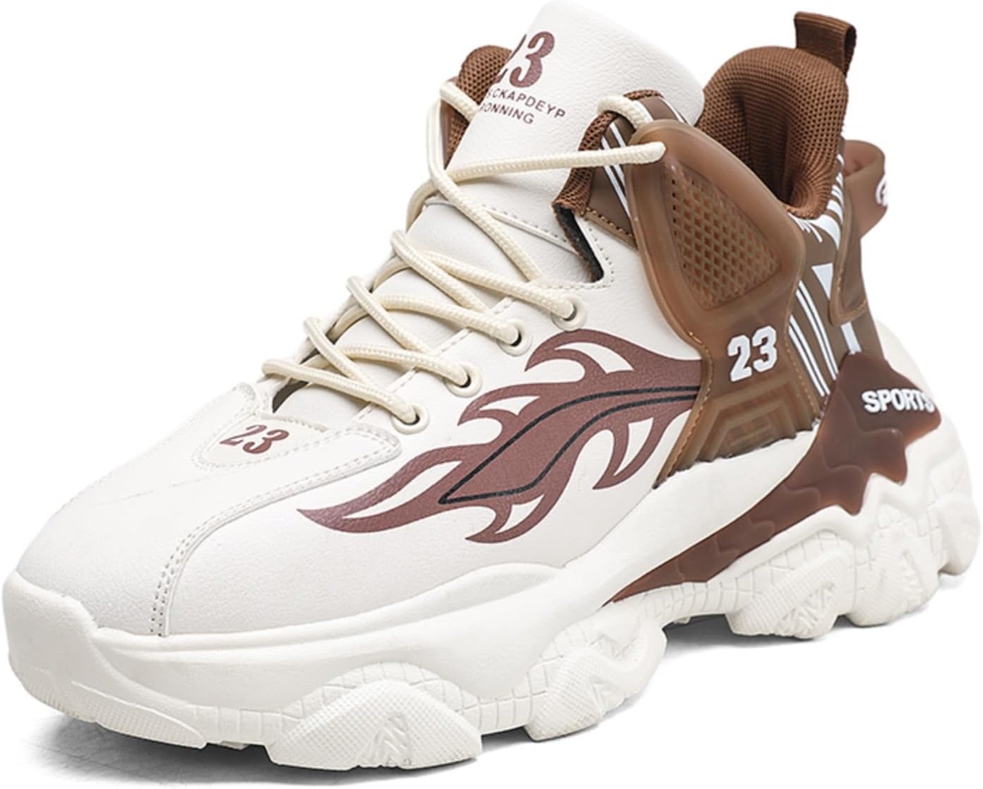 

Мужские бело-бордовые высокие кроссовки, стильные спортивные обувь с узором в виде пламени, с массивной подошвой, удобная повседневная спортивная обувь Aokisx