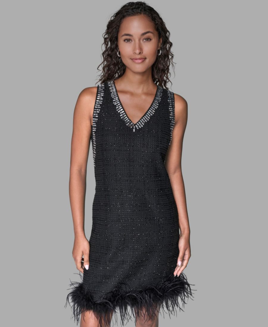 

Женское платье-футляр с V-образным вырезом и декором KARL LAGERFELD PARIS, BLACK