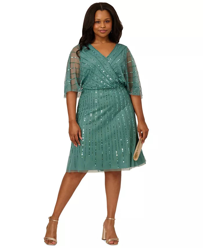 

Платье короткое с запахом и бисером Plus Size Adrianna Papell, зеленый