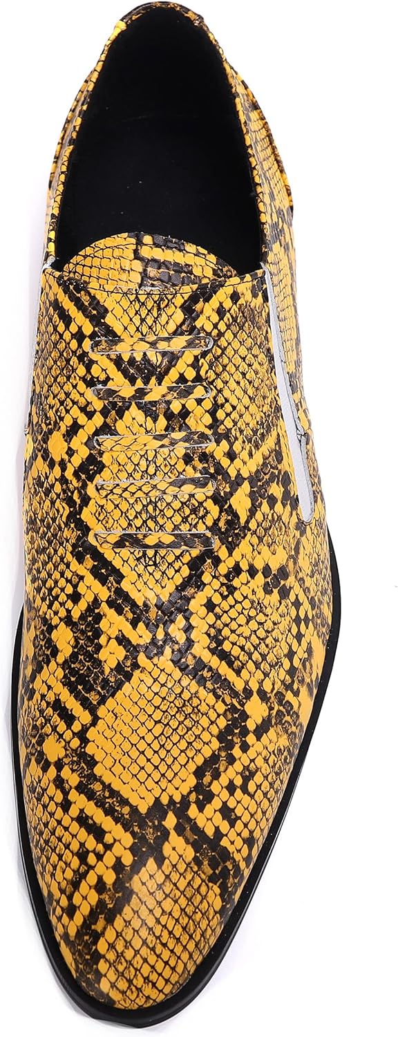 Мужские лоферы Santimon Slip On - деловые и повседневные туфли из кожи с принтом под змею, удобные мокасины для вечеринки, диско, смокинга и свадьбы, Bumblebee — фото 4