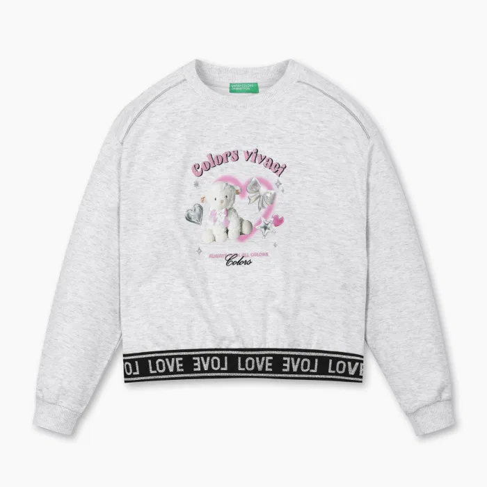 Детский свитшот Twinkle Diary меланжевого серого цвета от Benetton Kids