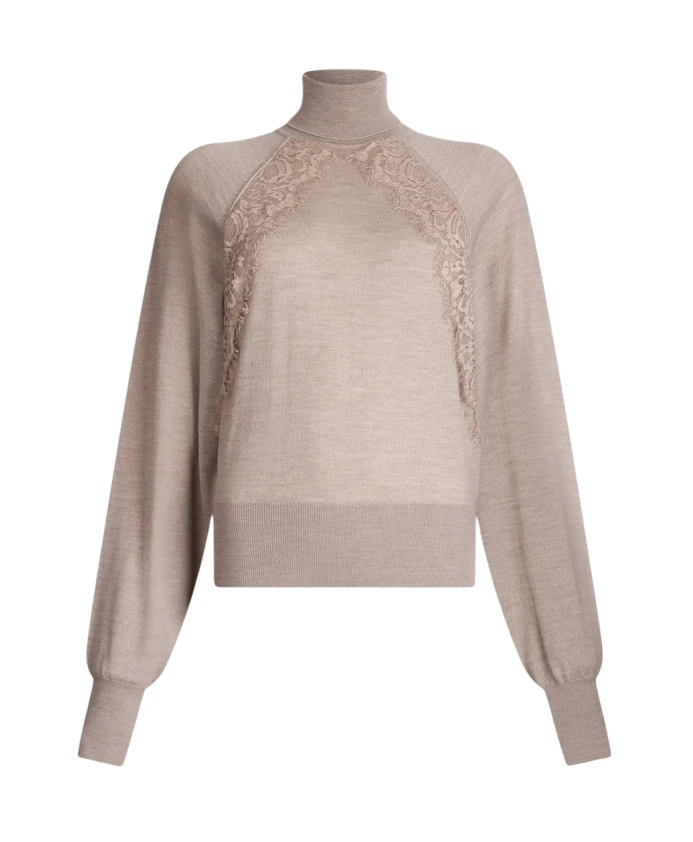 

Шерстяной свитер с высоким воротником и кружевом Liu Jo, бежевый