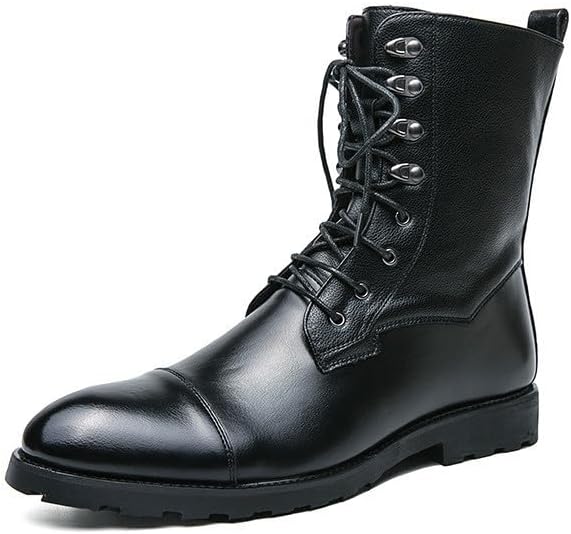 

Мужские кожаные боевые ботинки Santimon с шнуровкой, закрытым носком, прочной противоскользящей подошвой и стильным дизайном на щиколотке, черный