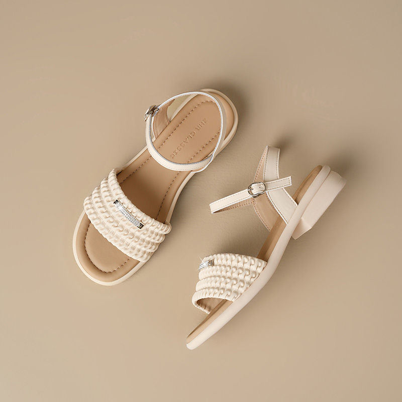 ZHR Женские сандалии на одной застежке бежевые, цвет Beige — фото 3