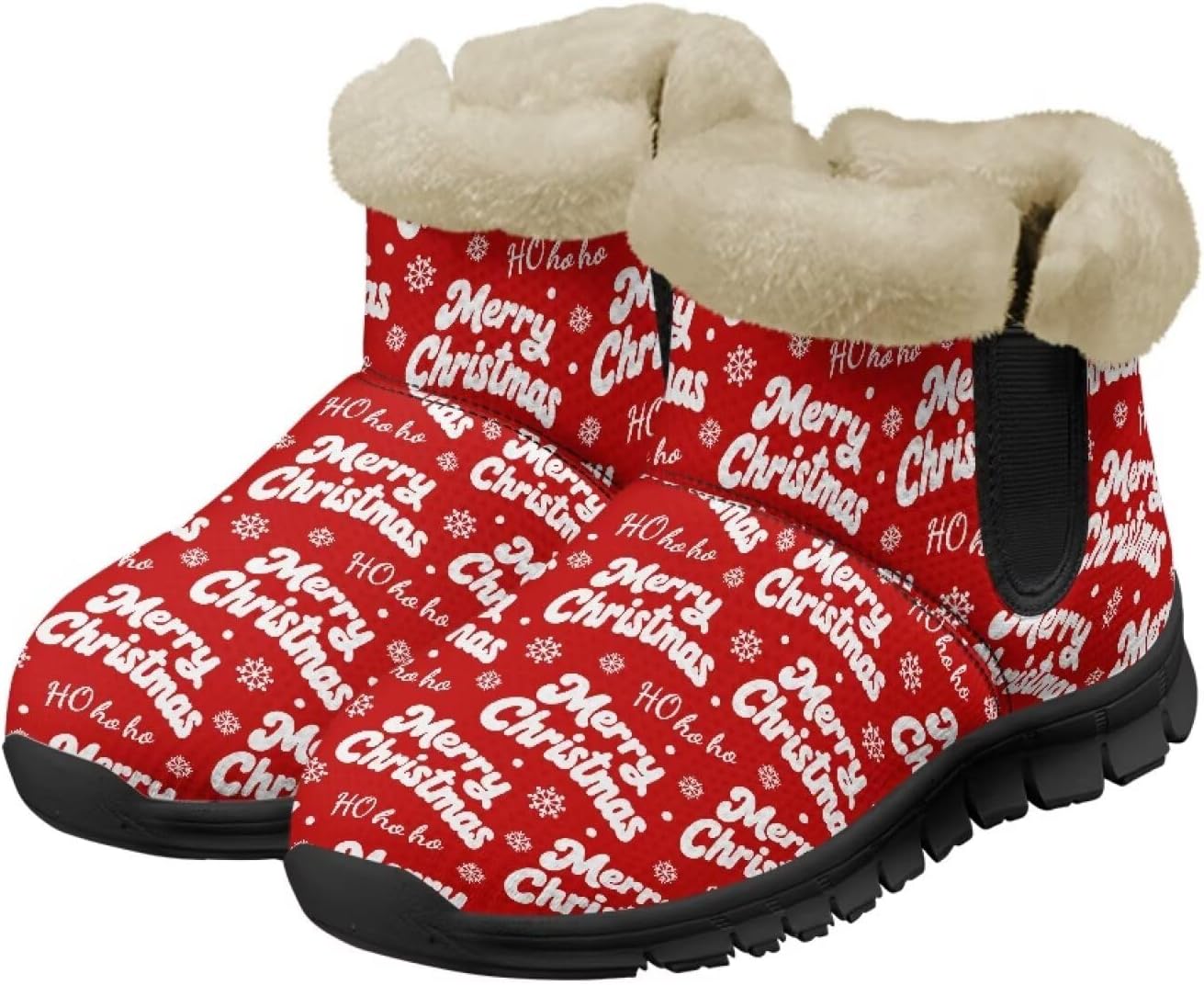 

Зимние теплые ботинки для взрослых, ботильоны до щиколотки, легкое надевание и снятие, противоскользящие, легкие обувь для женщин и мужчин Noprintge, Merry Christmas