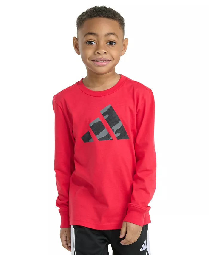 

Футболка с длинным рукавом для малышей и мальчиков с логотипом в камуфляжном стиле, хлопок adidas, красный