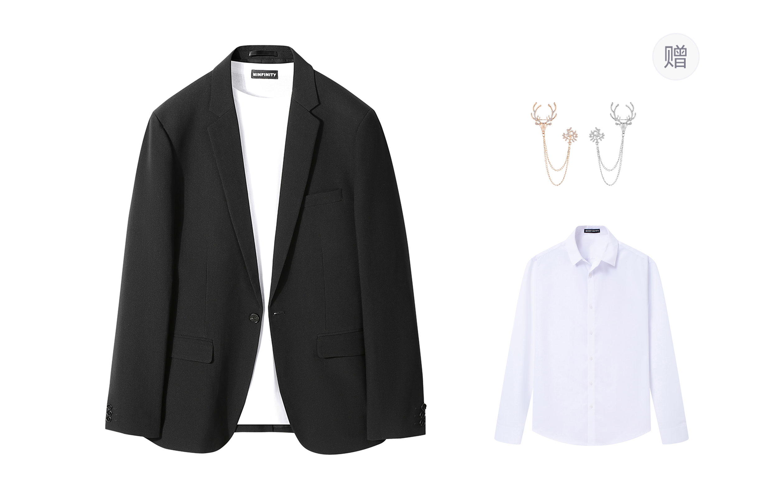 

Minfinity Костюмный пиджак унисекс, Black (Comes with Brooch+Shirt)
