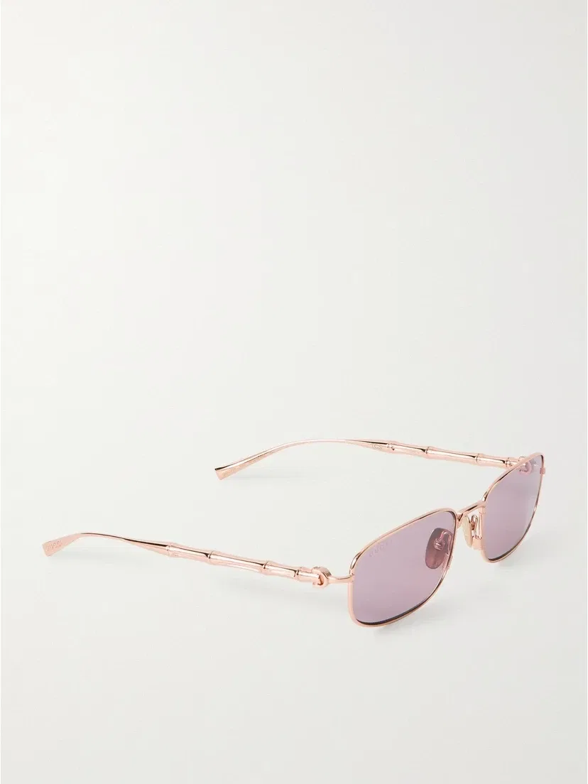 Прямоугольные солнцезащитные очки в бамбуковой оправе из металла Gucci Eyewear, розовый — фото 3