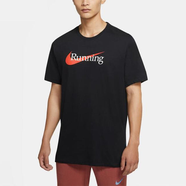Футболка running logo printing sports short sleeve black Nike, черный — фото 4