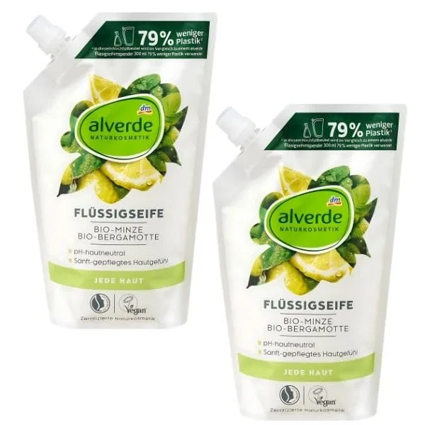 Жидкое мыло «Organic Mint & Organic Bergamot» от Alverde, 2 пакета по 500 мл Generisch