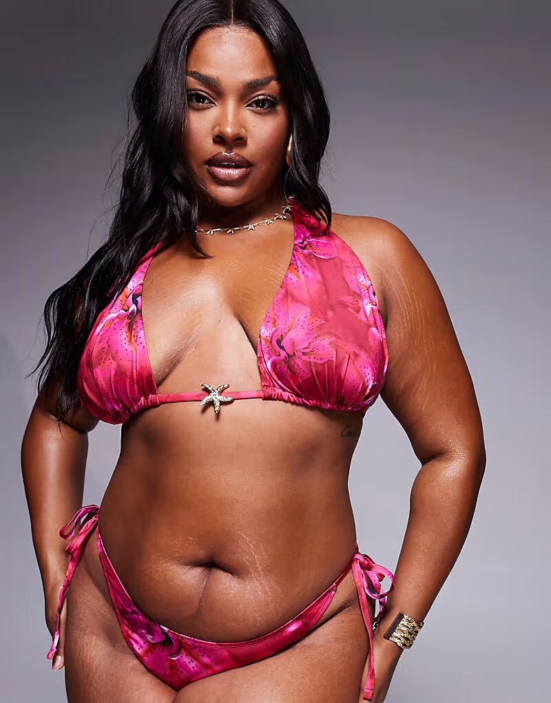 

Бикини-топ Curve Rio с цветочным принтом, треугольные чашечки, розовый Asos Curve