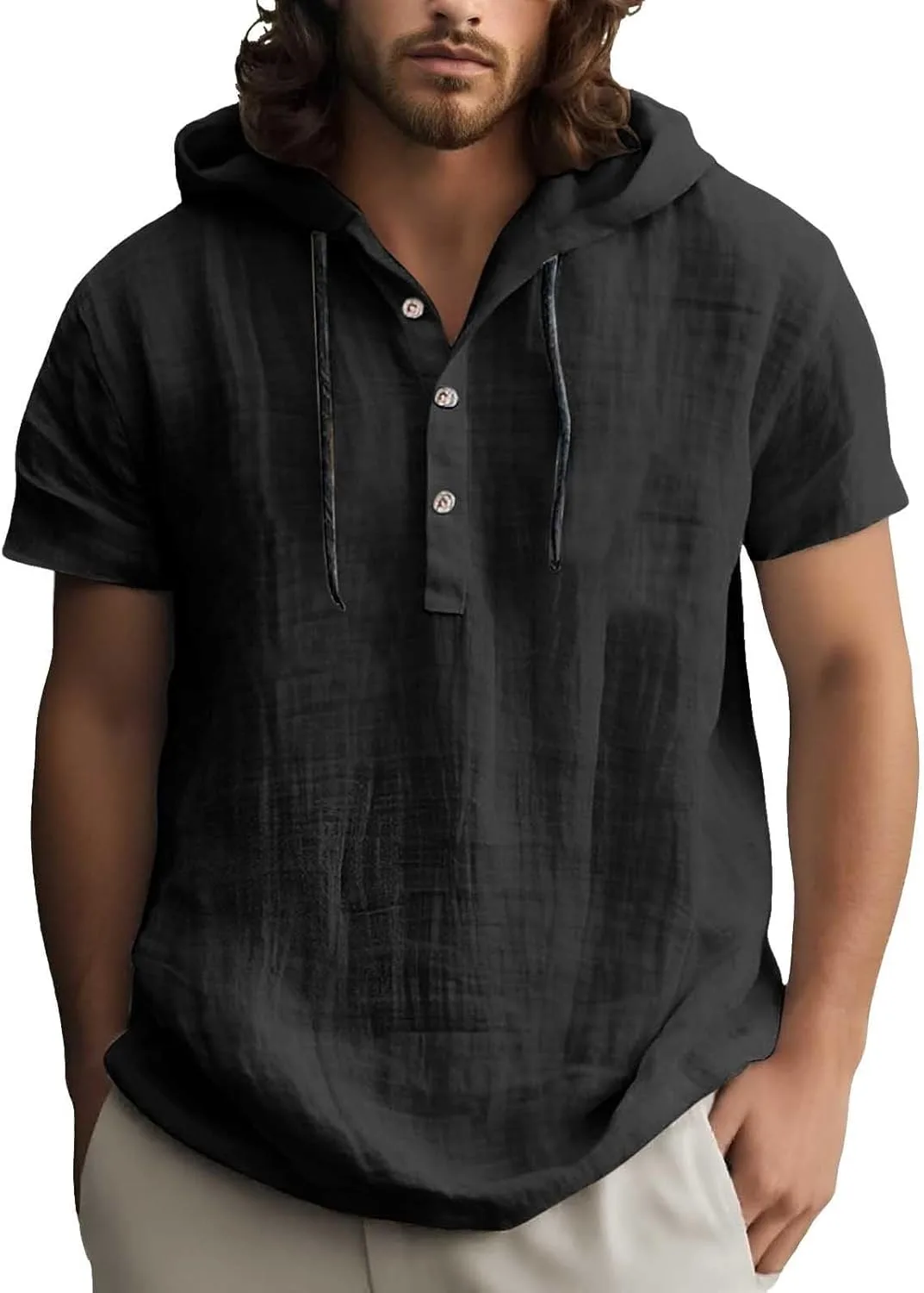 

Льняная рубашка для мужчин с капюшоном, легкая, свободного кроя YMAMIYO