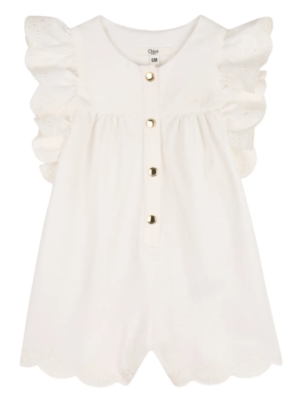 Комбинезон с оборками и зубчатым краем Chloé Kids, белый
