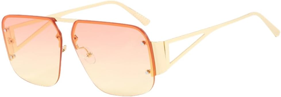 

Модные солнцезащитные очки в стиле ретро с полыми дужками, крупной полуободковой оправой, универсальные солнцезащитные очки вогнутой формы, золотистый цвет MTZJH, One Color